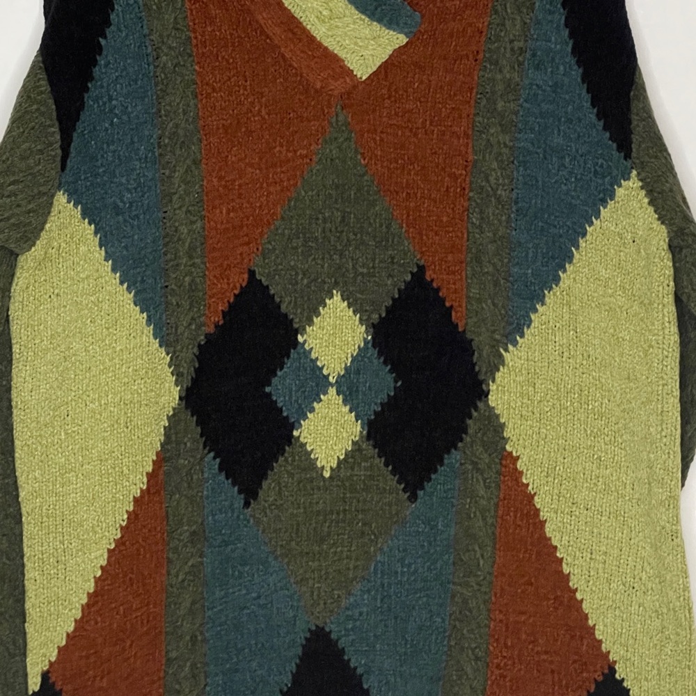 Vintage Grandpa Sweater Preppy Argyle Plaid Colorblock Y2K Multicolor SZ Large - Picture 4 of 15